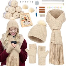 Knitting Kits for Beginners Adults, Hat Scarve Gloves Knitting Starter Kit for A