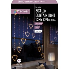 Premier Indoor & Outdoor Heart Shape 303 LED Curtain Christmas Lights 1.2M