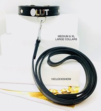 Bdsm black collar set slave lead set sub sissy choker swingers  bondage chrome