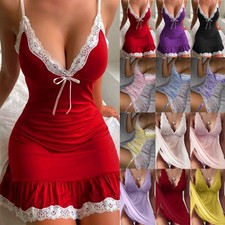 Womens Sexy Lace Lingerie Nightdress Nightwear Babydoll Robe Pyjamas Outfit PJs