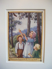 Vintage Nursery Print & Mount Cicely Mary Barker c1930's Children in Woodland
