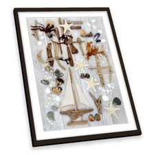 Shabby Chic Seaside Sail Boat  FRAMED ART PRINT Picture Portrait Artwork