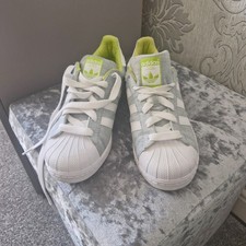 Adidas Superstar Fabric Trainers Women 6.5 White/Grey/Yellow Shell Toe Sneaker