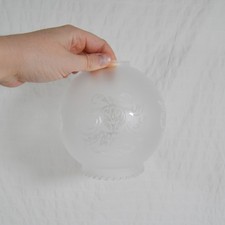 Vintage Round Etched Frosted Glass Lamp Shade Frill Edge 14cm Tall Globe Round