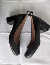 Dune Black Leather Chunky Heel
