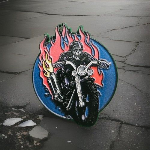Flaming skull biker pin - skull,