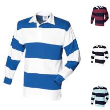 Striped Rugby Shirt Mens Long Sleeve Sewn Stripe Sports Polo 100% Cotton 
