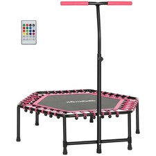 SPORTNOW 45" Fitness Trampoline with Adjustable Handle, LED Lights, Pink