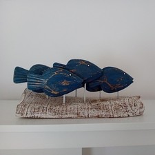 Wooden Shoal Of Fish Sculpture Nautical Home Seaside Bathroom Décor