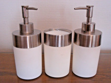 Soap Pump Dispensers x 2 & Beaker x 1 (White and brushed Satin) NEW