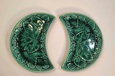 Vtg 2 Green Leaf Majolica