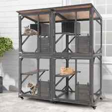 182 cm Tall Large Wooden Cat House Cat Kennel Condo-Grey