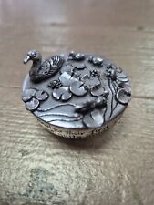 Vtg Silver Plate Duck Ducklings Trinket Box Etched Poem Silver Scenes Wales SS90