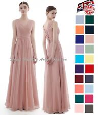 UK A-Line V-neck Floor-Length Chiffon Bridesmaid Dress With Pleated