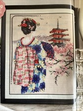 Japan Geisha Japanese Cherry Blossom Cross Stitch Chart