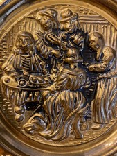 Vintage Embossed Brass Wall Plate – Tavern Music Scene – 11.5”