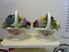 Ainsley Hand painted bone china flower basket ornament x2