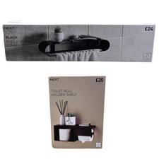 Next Shelf Toilet Roll Holder & Shelf Towel Rail Black Bathroom Brand New in Box