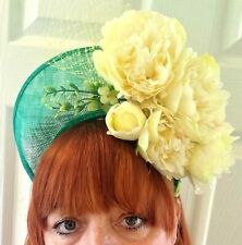 Emerald Green and lemon flower sinamay Hatinator for special occasion