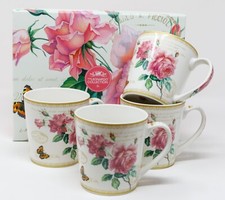 4 China Mugs Pink Roses Coffee