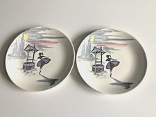 Pair of J&G Meakin 'Wishing Well' Pink Ballerina 7" Tea Plates c.1950s - exc con