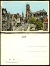 Belgium GHENT Gand Old Postcard St Bavon Cathedral Monument Freres Van Eyck TRAM