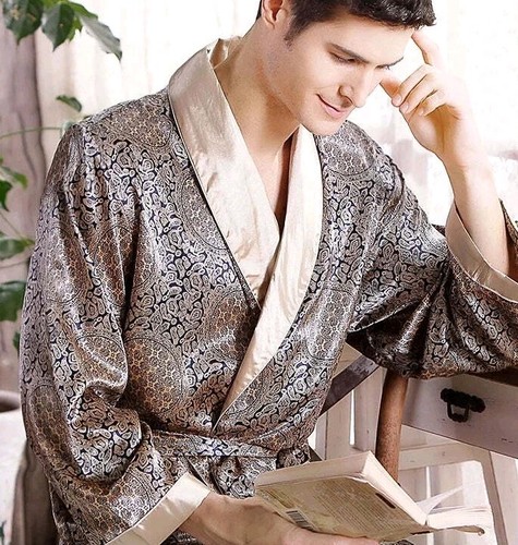Mens long satin robe silk - long,