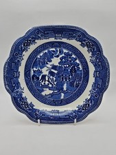 Vtg  Wedgewood & co Blue Willow Pattern cake Plate Blue And White Scalloped Edge