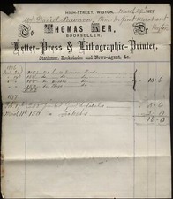 1878 WIGTON, Thomas Ker, Bookseller, letter-press & Litho printer, High Street