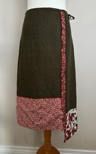 FAB Avoca Anthology Green Brown Red Cream Wool Linen Midi Skirt Size 2 10 12 VGC