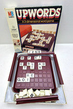 MB Games Upwords 3D Word Board Game 1983 Vintage With Box Racks Tiles