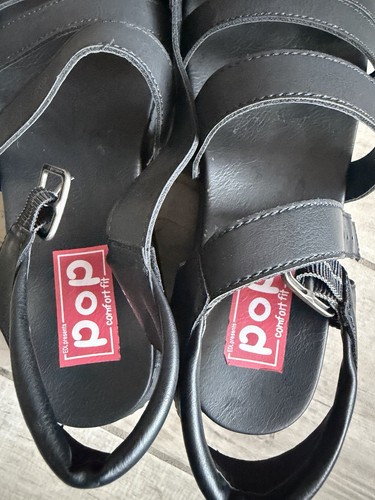 Pop women black strappy flat - pop, women's