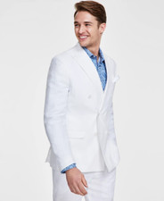$360 BAR III Mens White 100% Linen Double Breast Blazer Sport Coat Suit Jacket