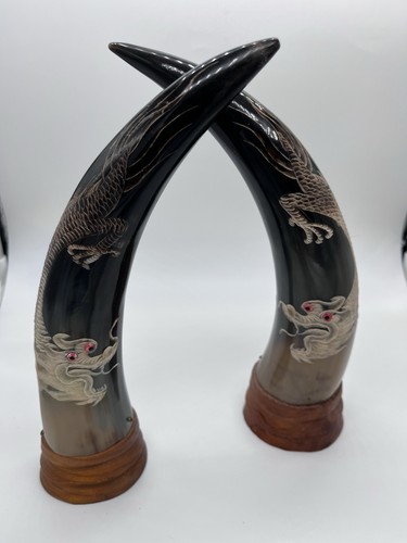 Hand carved water buffalo - carved, horn
