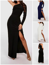 WOMENS LADIES SEXY ONE SHOULDER EVENING COCKTAIL PARTY SPLIT MAXI DRESS