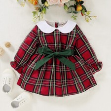 Dress Plaid Check Tartan Outfits Xmas Party Costume Newborn Baby Girls Christmas