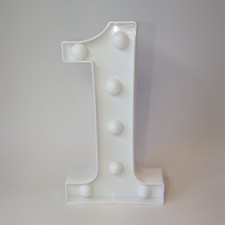 LED Light Up Number 1 White Plastic Marquee Style Battery Operated Sign VGC