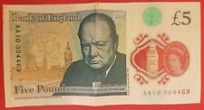 AA10 New Polymer £5 Note Serial Number AA10 304469 Good Condition