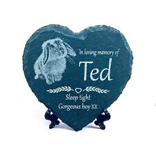 Personalized Rabbit Memorial Plaque Heart Shaped Natural Stone Custom Pet Photo