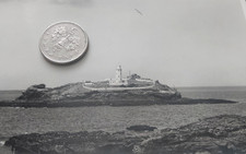 Godrevy Point Island & Lighthouse, NW Cornwall,  Penpol RPPC F Grattan Mullion