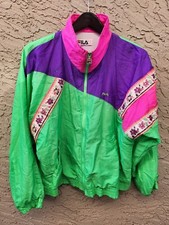Vtg FILA Made In Italy Windbreaker Track Jacket Coat NEON Full Zip Floral Sz 12