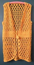 Vintage women's long waistcoat 1960s 1970s wool hand crocheted retro M 12 hippy