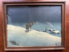 Org VTG 1930s Alfred Kowalski Lone Wolf Print Original Wood Frame 13x10"