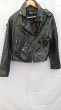 ZARA Women’s Black Faux Leather Biker Jacket – Size Medium