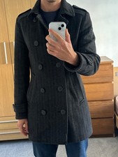 Superdry Wool Pea Coat, Men, Tweed, Grey - Pre-Owned, Excellent Condition