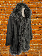 WOMENS CREENSTONE SIZE UK 8 DARK GREY MONGOLIAN FAUX FUR HOODED PUFFER  COAT