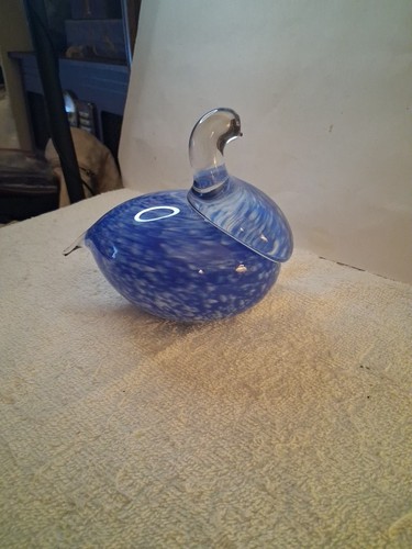 Vtg hand blown blue - blown, white
