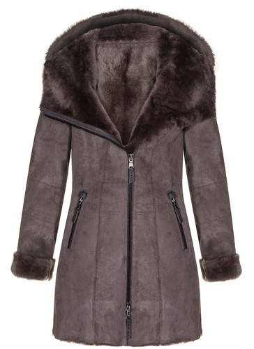 Ladies taupe hooded suede - taupe,