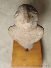 Ancient Looking Clay Statuette pottery figure Sculpture on wooden base