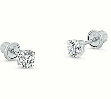 Genuine Diamond Stud Screw Back Earrings in 14k Solid White Gold
